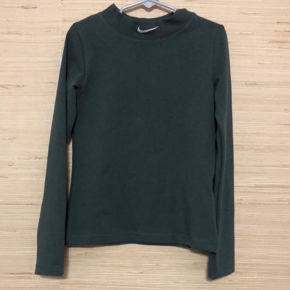 Nike Forest Green Long Sleeve embroidered Logo Mock Neck Shirt size Small Unisex